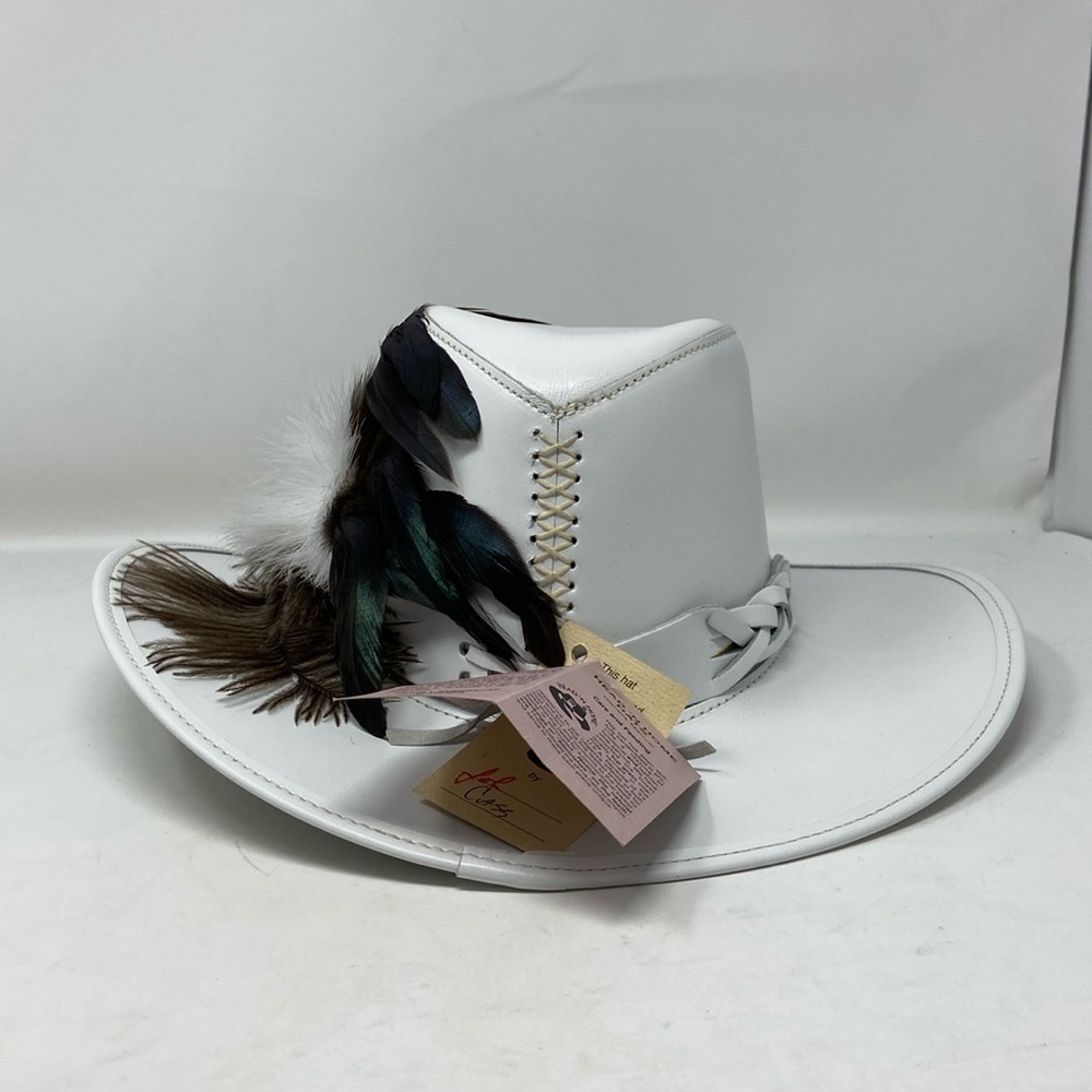 NWT Head’N Home White Medium Leather & Ostrich Feather Hat - Picture 12 of 14